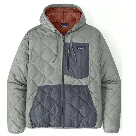 Patagonia Men's XXL Diamond Quilted Bomber Hooded Jacket Sleet Green Grey NWT - Picture 8 of 11